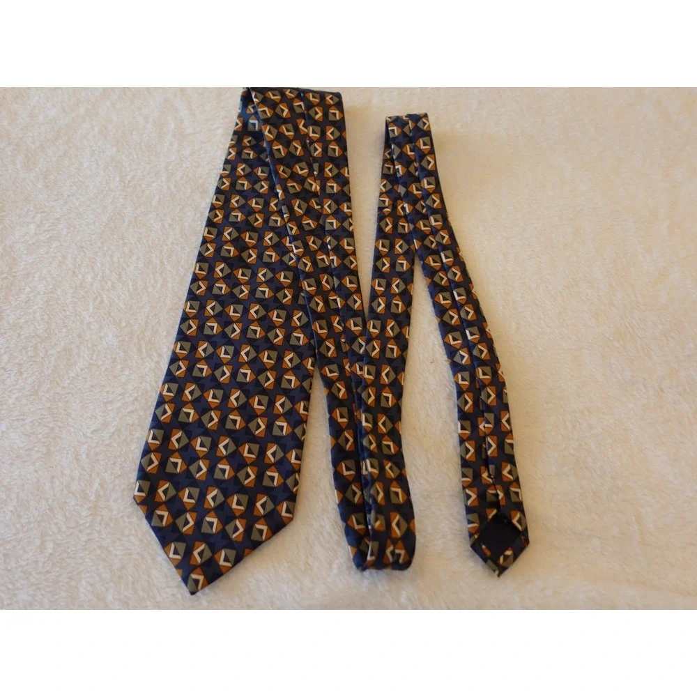 Vintage 90s Structure Abstract Geometric Silk Neck Tie USA Blue Triangle‎ Y2K
